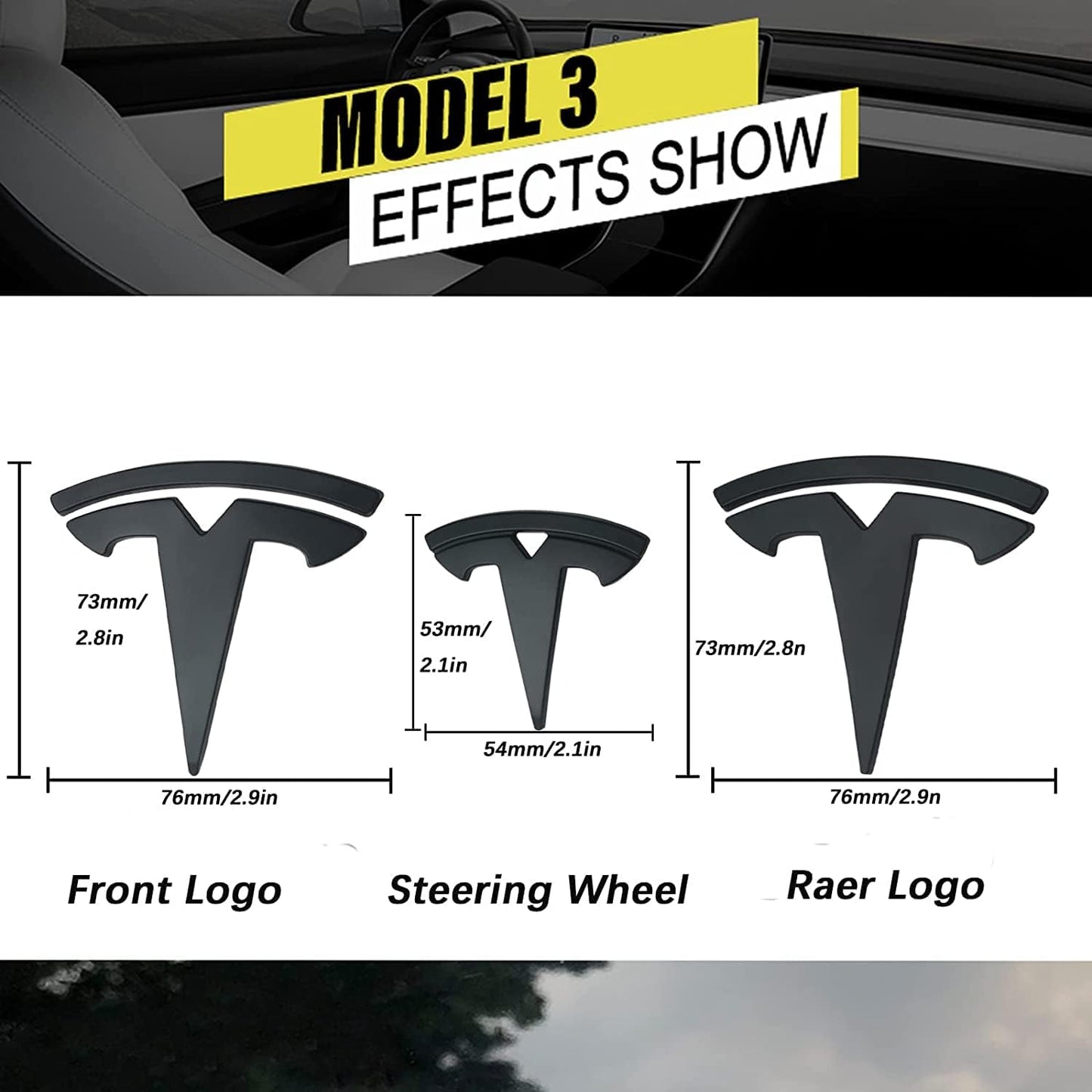 Tesla Model 3 Logo Cover overlay Emblem Badge Front Trunk Rear Trunk Steering Wheel
