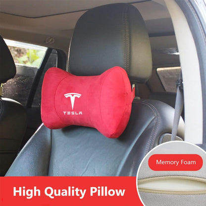 Tesla Soft Memory Foam Customized Car Headrest Pillow Neck Pillow 1pcs Black Red Light Gray