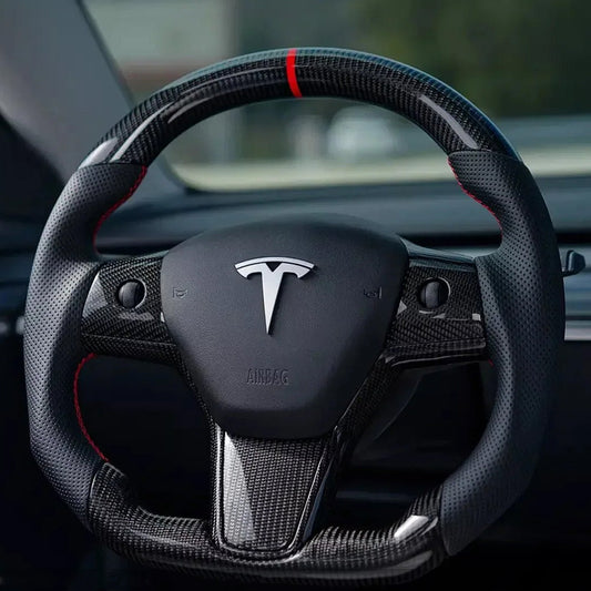 Model 3 Model Y Glossy Rear Carbon Fiber Steering Wheel Replacement