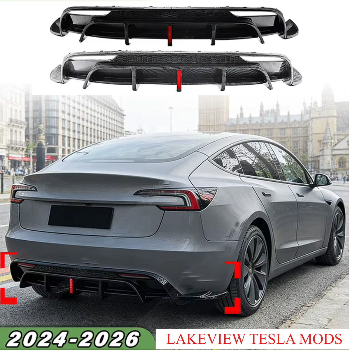 Tesla Model 3 Highland Rear Diffuser V2 with Pilot LED Light Replacement