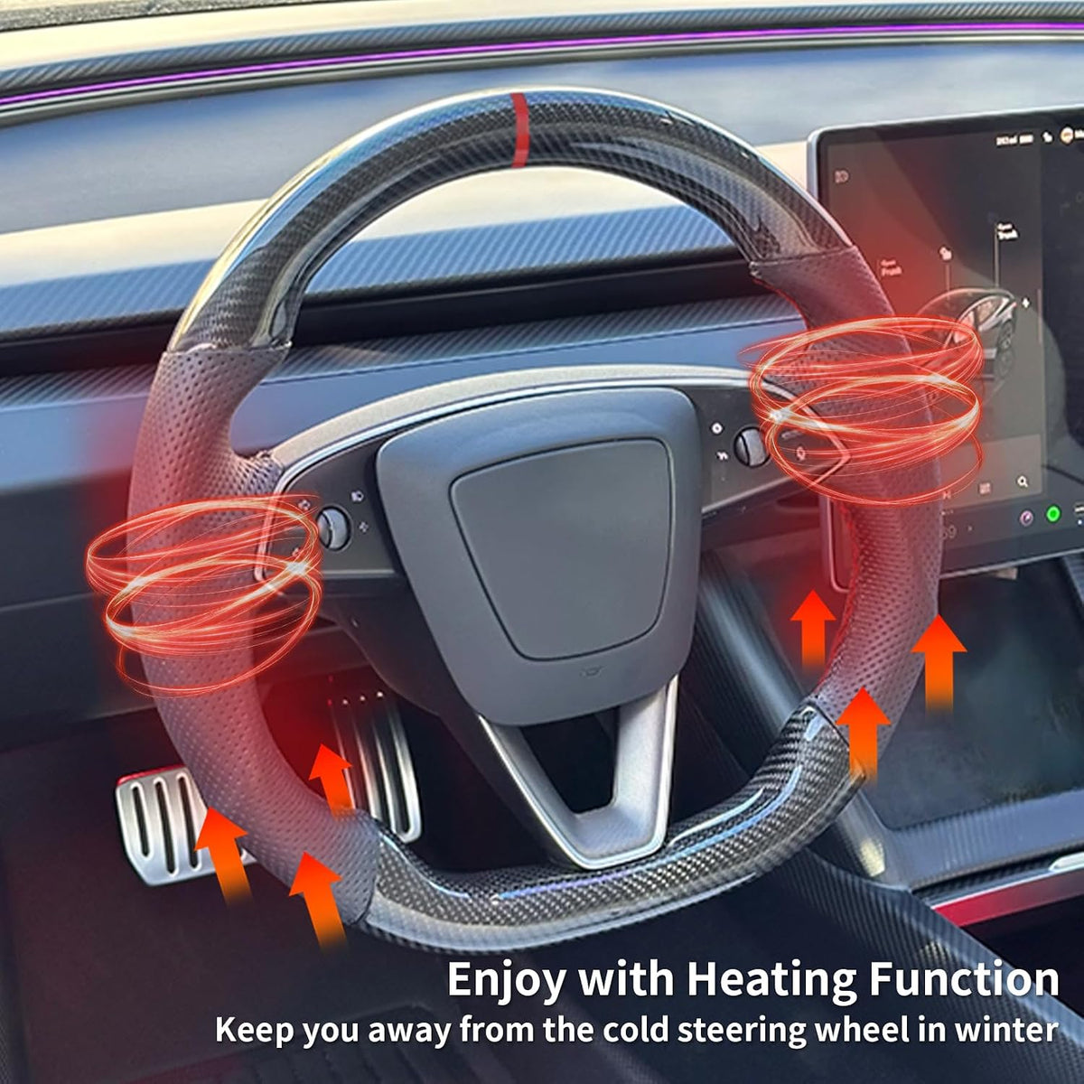Model 3 HL Model Y JP Glossy Rear Carbon Fiber Steering Wheel Replacement with heated function