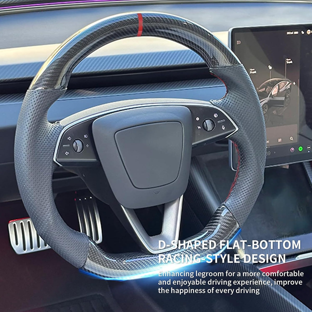 Model 3 HL Model Y JP Glossy Rear Carbon Fiber Steering Wheel Replacement with heated function