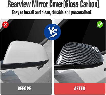 Tesla Model 3 Rearview Side Mirror Cover Cap 2 PCS Gloss Carbon Fiber