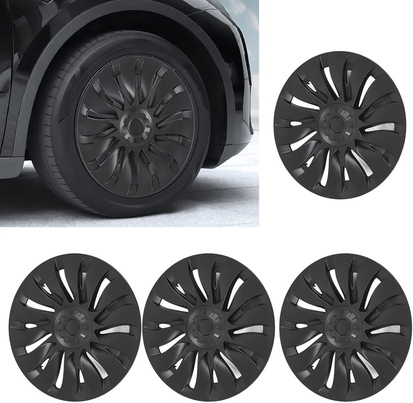 Tesla Model Y 19 inch Performance style 4 Set Full Cover Protecting Hub Matte black