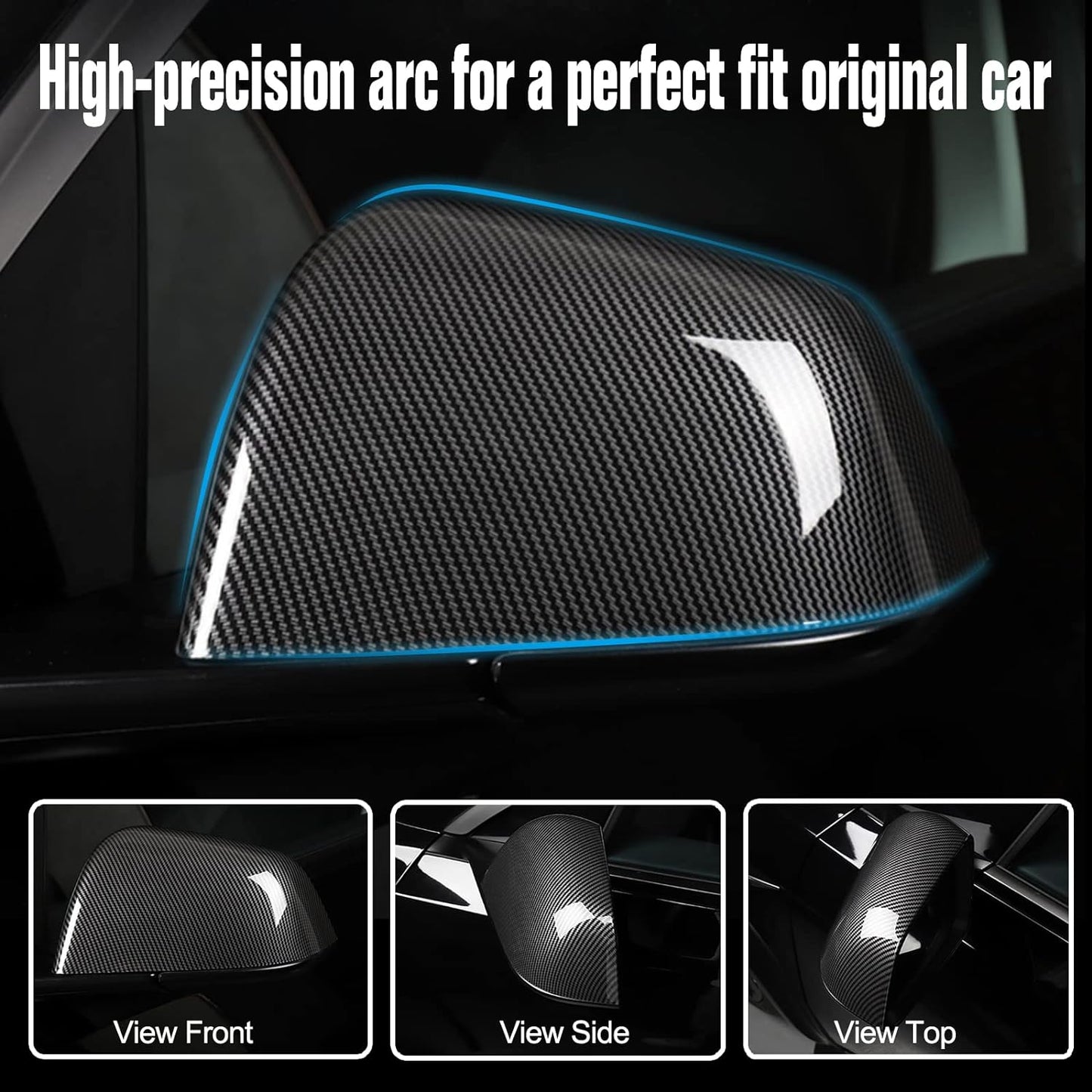 Tesla Model 3 Rearview Side Mirror Cover Cap 2 PCS Gloss Carbon Fiber