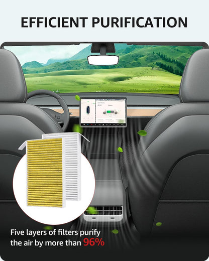 Tesla Model Y Model 3 Replacement Cabin Air Filter 2016-2024 Gen 2 Tesla Accessories Activated Carbon (Set of Two)