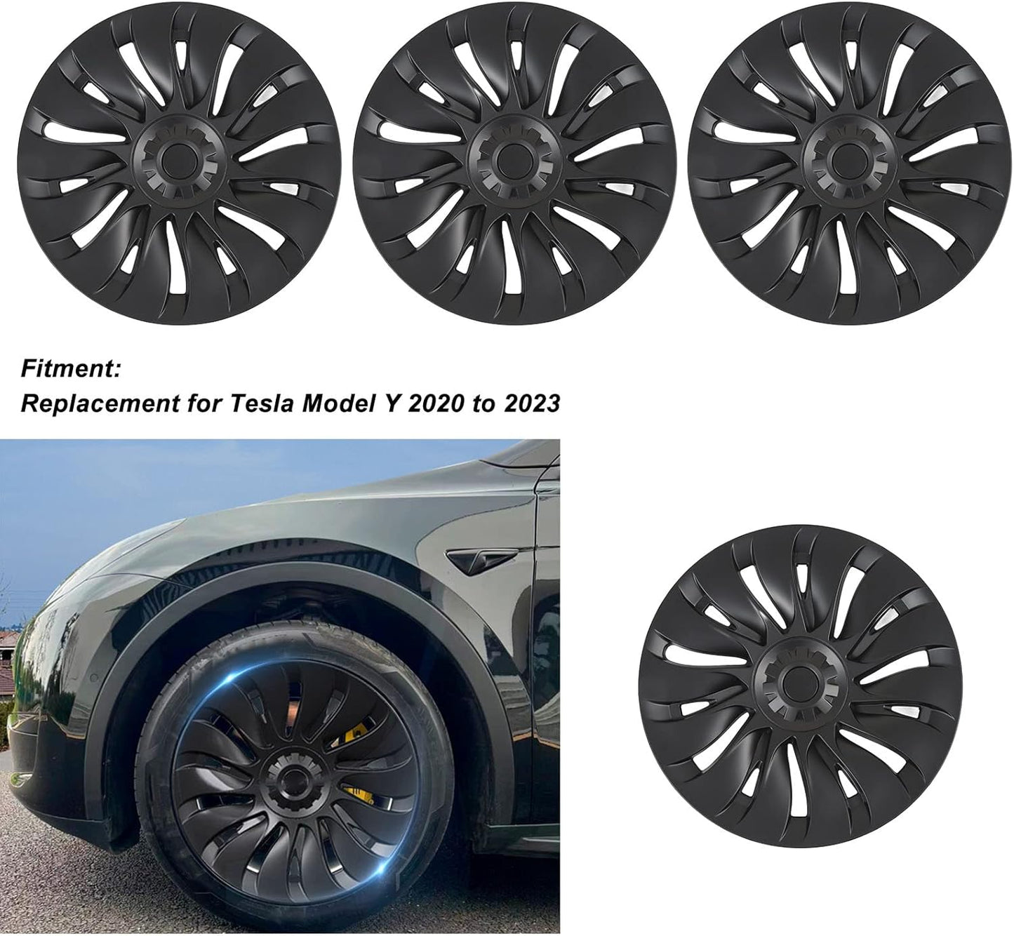 Tesla Model Y 19 inch Performance style 4 Set Full Cover Protecting Hub Matte black