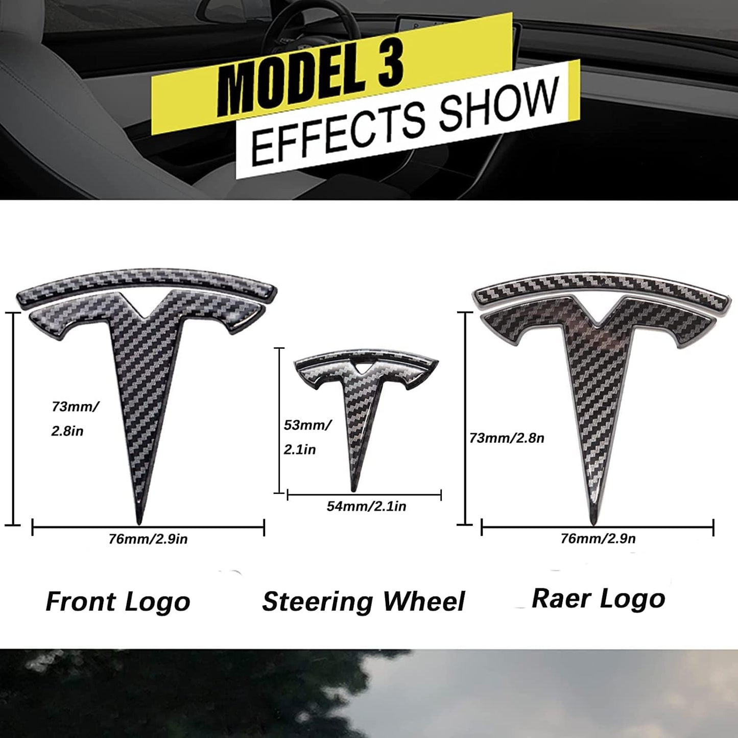 Tesla Model 3 Logo Cover overlay Emblem Badge Front Trunk Rear Trunk Steering Wheel