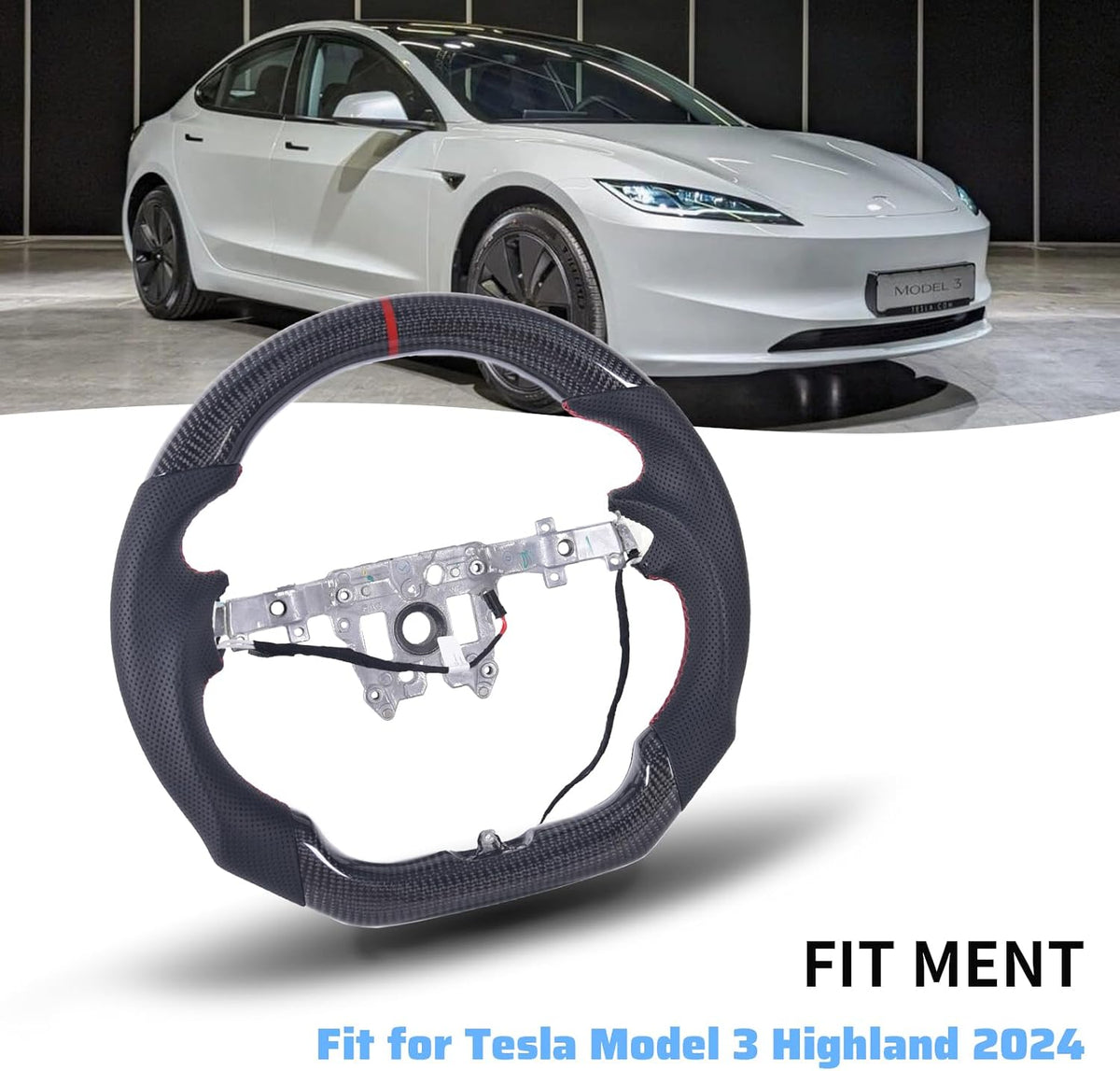 Model 3 HL Model Y JP Glossy Rear Carbon Fiber Steering Wheel Replacement with heated function