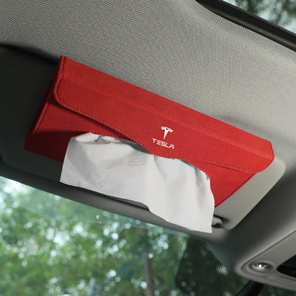 Sun Visor Tissue Holder  For Tesla Model 3 Y S X Premium Leather + Alcantara Napkin Holder