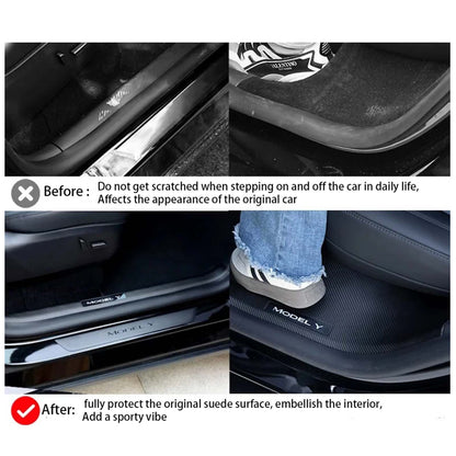 Tesla Model Y 4pcs inner door sill guard Protector Cover Matte Carbon Fiber