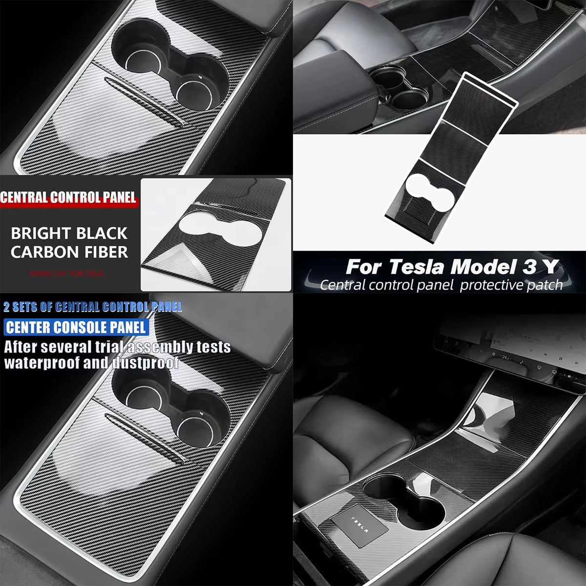 Center Console Carbon Fiber Decoration Panel ABS For Tesla Model 3 Model Y