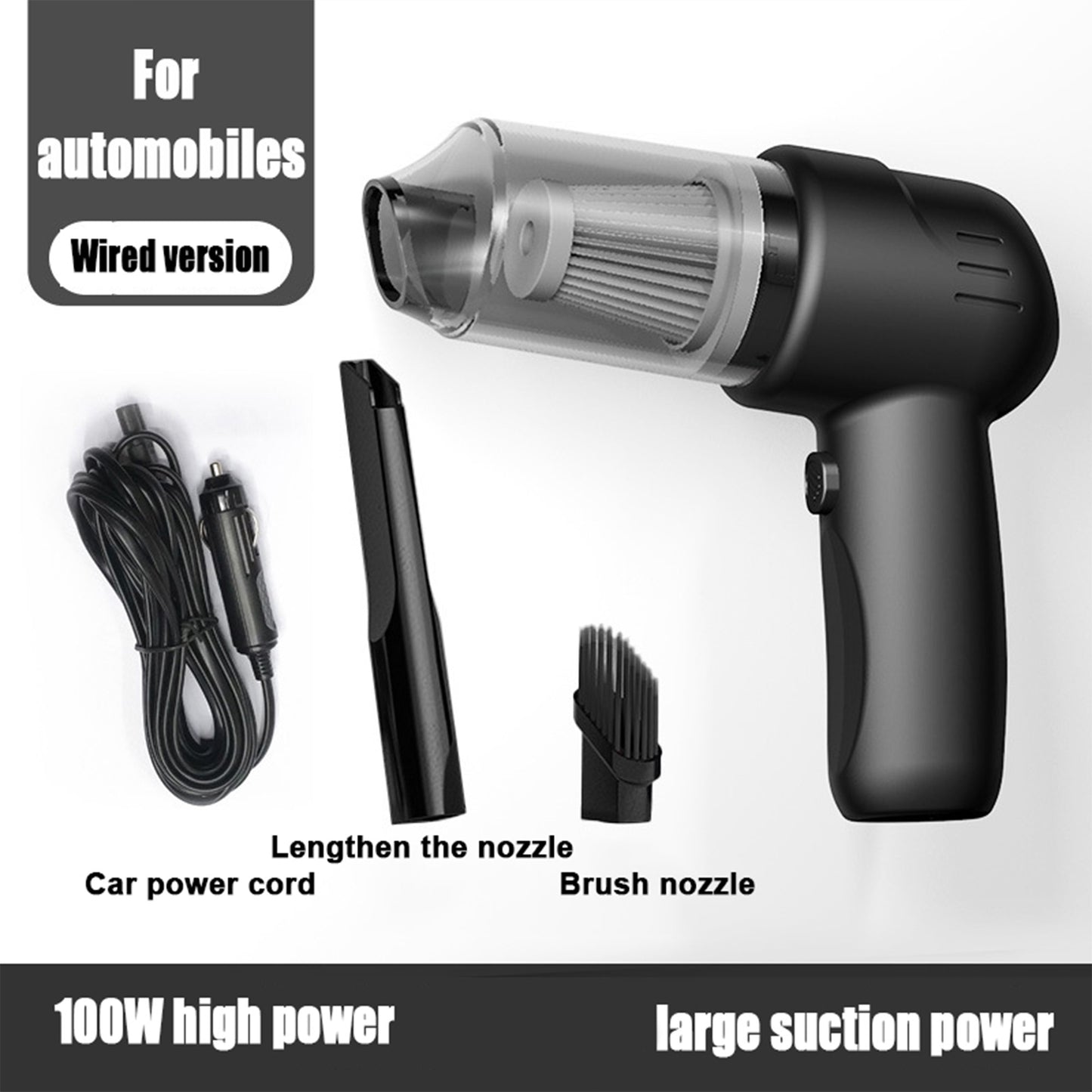 Car Mini Vacuum Cleaner 12000pa Super Powerful Handheld Portable Vacuum Black 100w