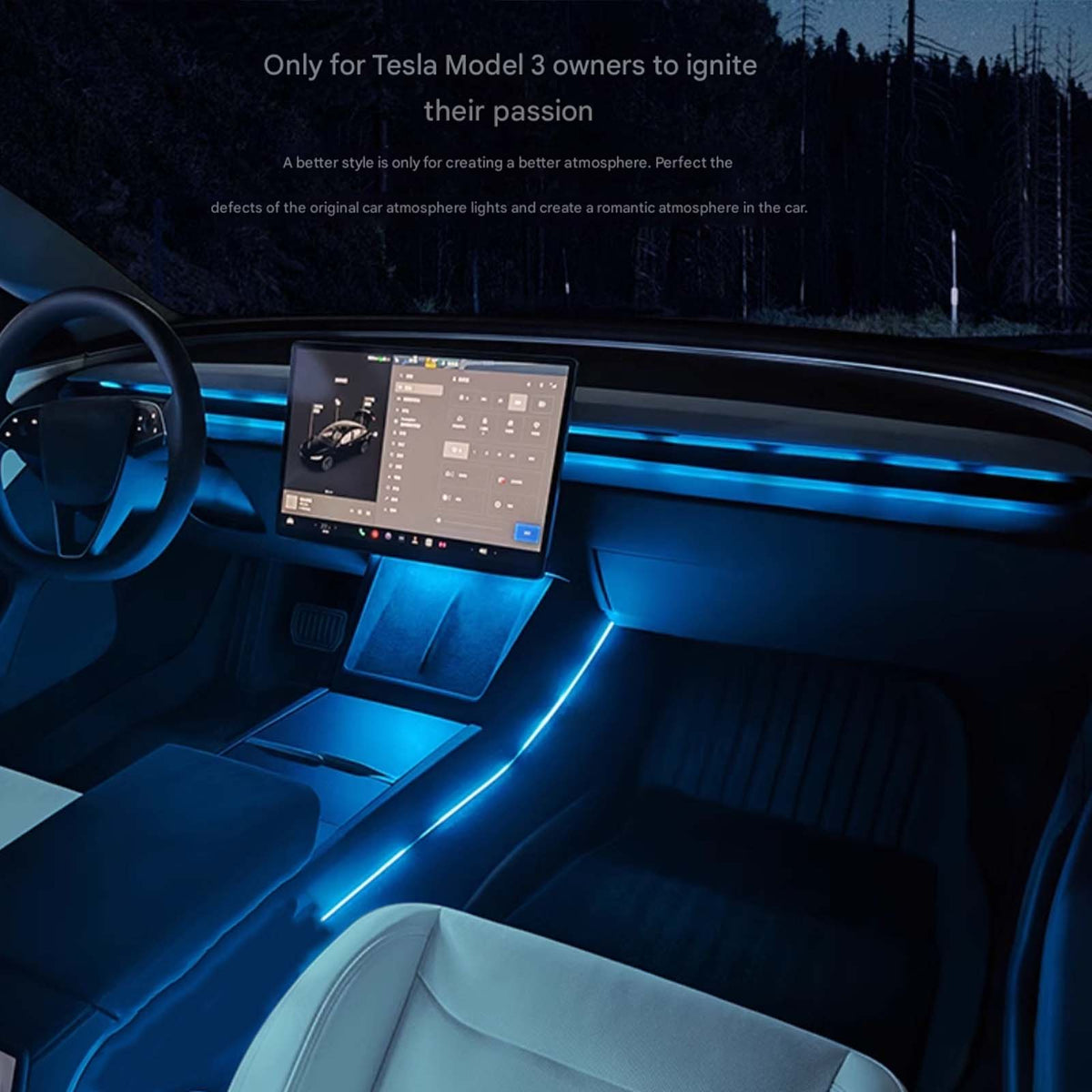 Model 3 Model Y Highland Juniper Acrylic Ambient Lights Auto ON Off with installation