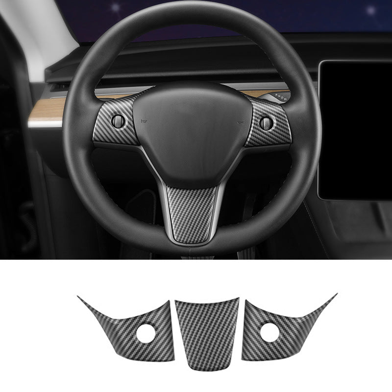 3PCS Steering Wheel Wrap Kit for Tesla Model 3/Y, Matte Carbon Fiber S