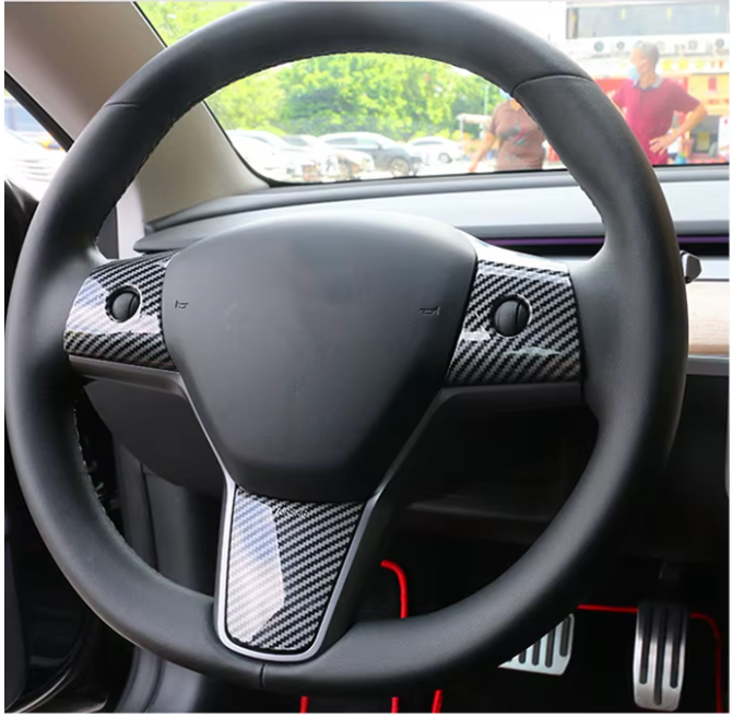 Tesla Model 3/Y Gloss Carbon Fiber Steering Wheel Decorative Patch Stick