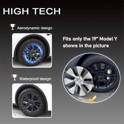 Tesla Model Y 19inch Rims Cover Matte Black 4PCS/Set Full Cover with Black with Sliver T  Logo