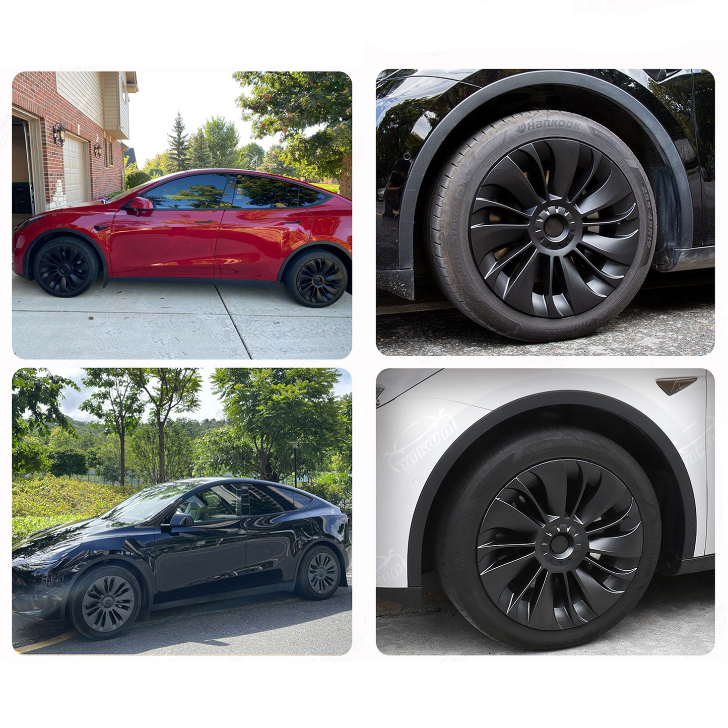 Tesla Model Y 19inch Rims Cover Matte Black 4PCS/Set Full Cover with Black with Sliver T  Logo