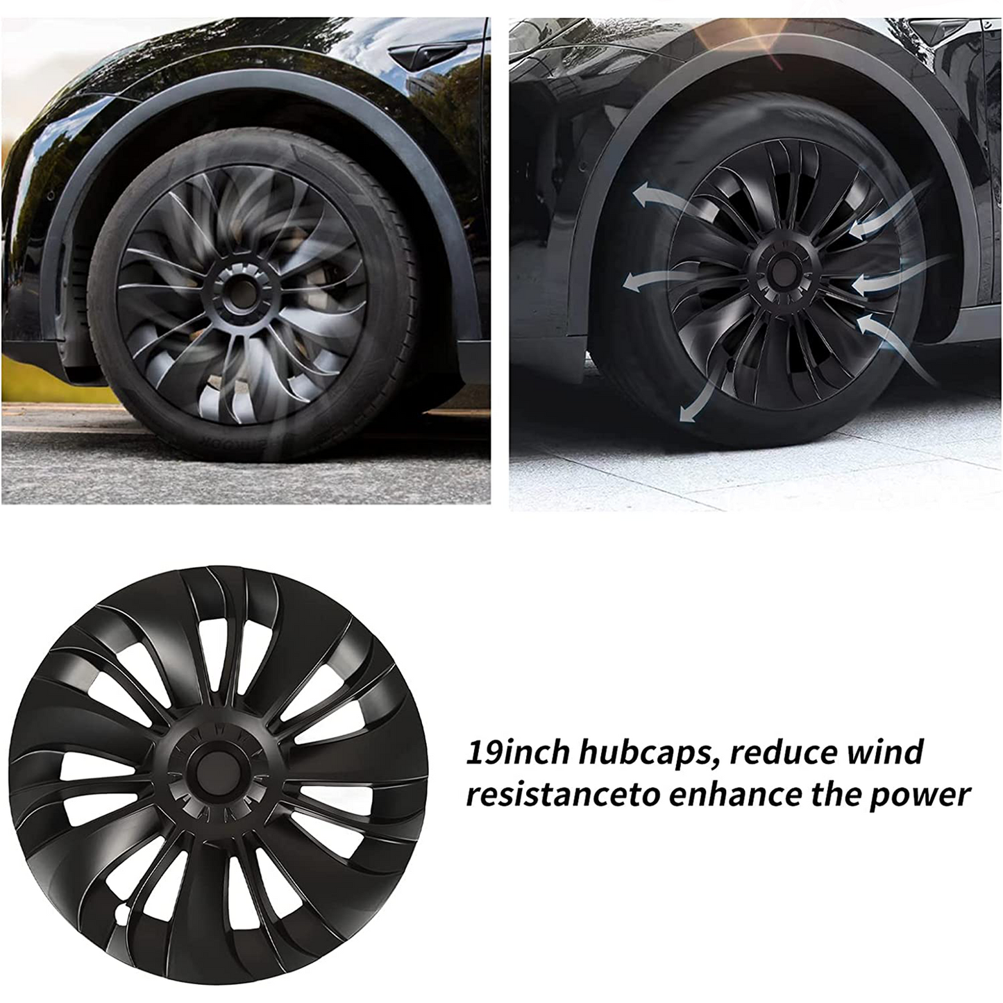 Tesla Model Y 19inch Rims Cover Matte Black 4PCS/Set Full Cover with Black with Sliver T  Logo