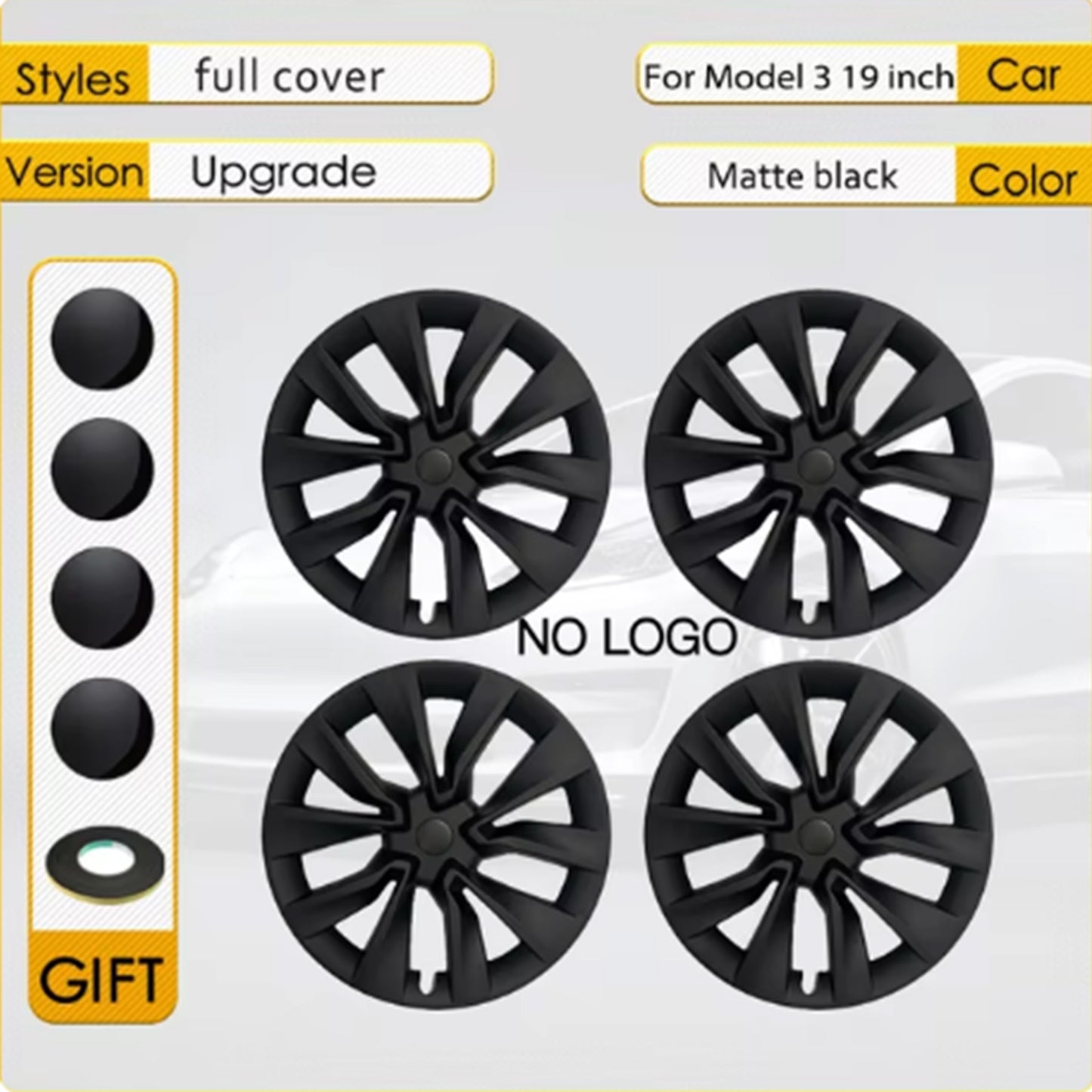 Tesla Model 3 Highland Matte Black Rims Cover 19inch 4PCS/Set Full Cover Protecting Hub