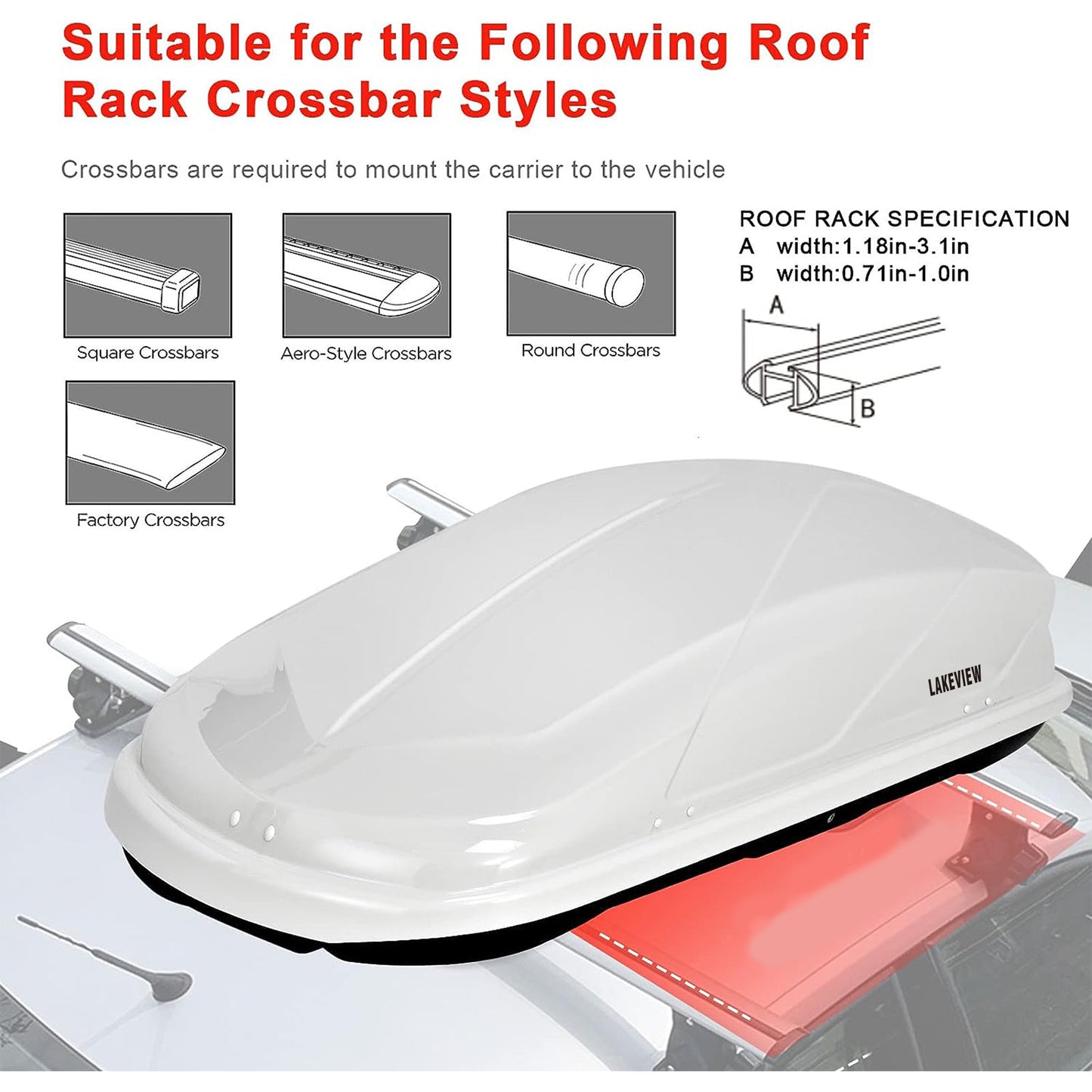 Lakeview Rooftop Cargo Box 480-L  55"L x 35.4"W x 16"H