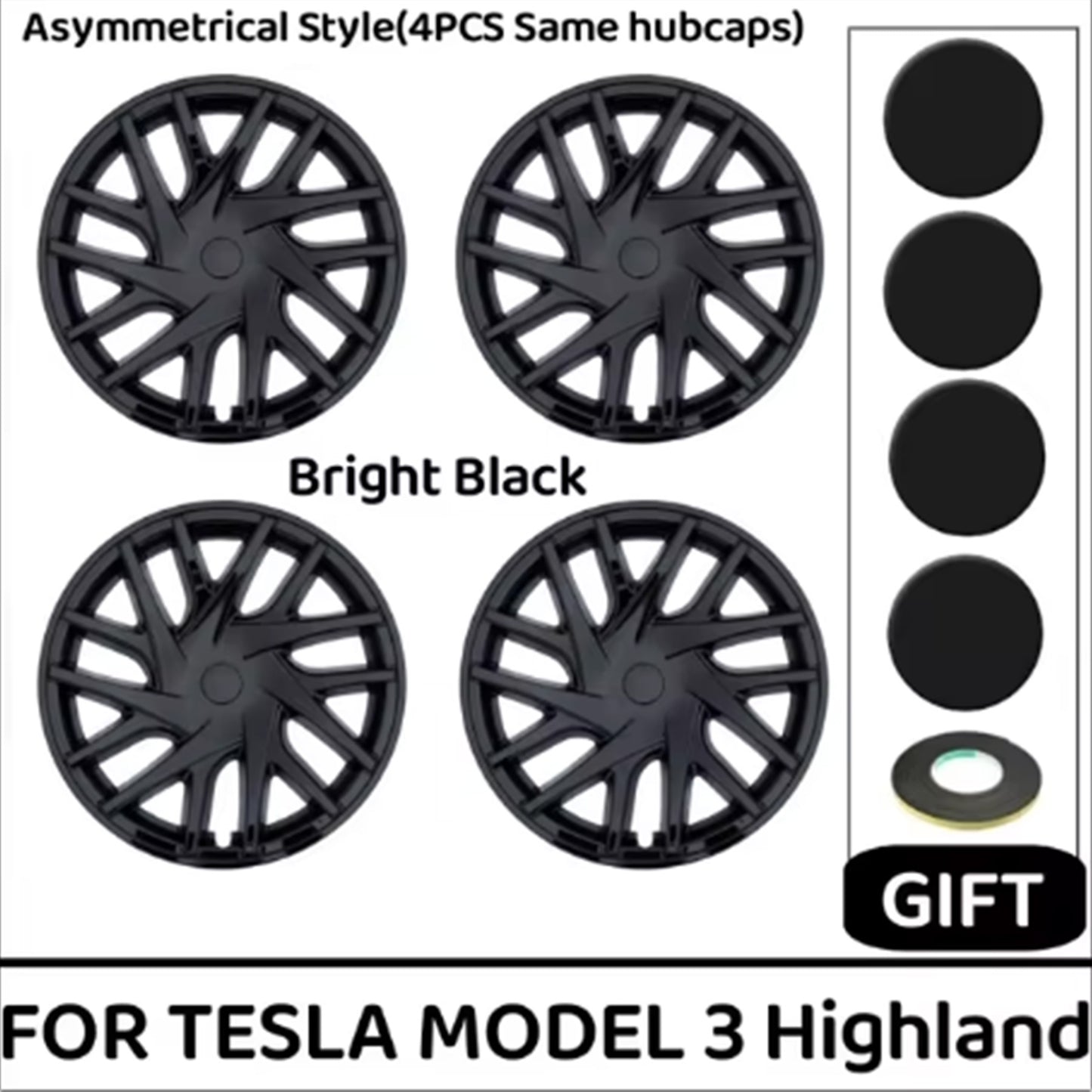 Tesla Model 3 Highland Gloss Black Rims Cover 18inch 4PCS/Set Full Cover Protecting Hub