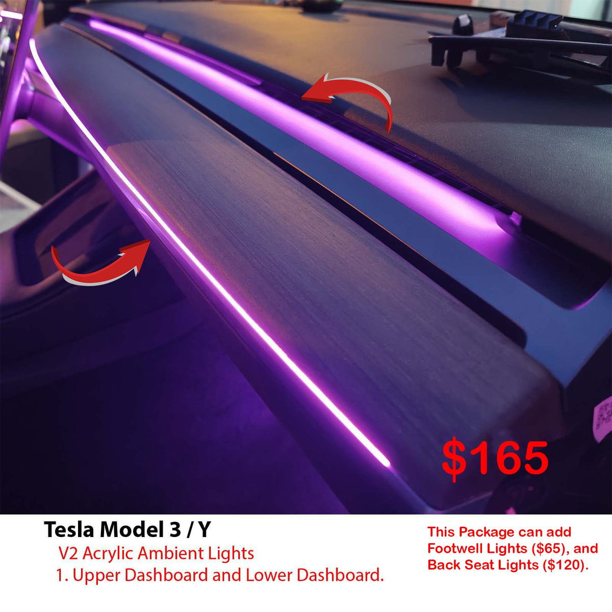 Model 3 Model Y Acrylic Ambient Lights Auto ON Off with installation