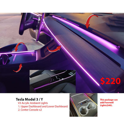 Model 3 Model Y Acrylic Ambient Lights Auto ON Off with installation
