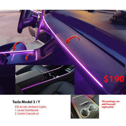 Model 3 Model Y Acrylic Ambient Lights Auto ON Off with installation
