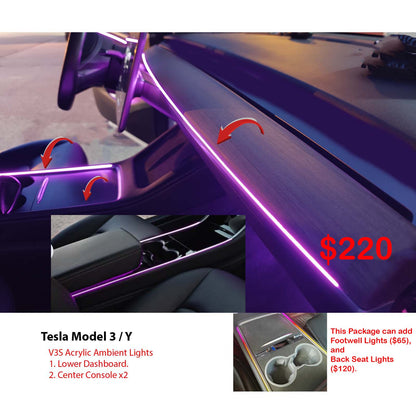 Model 3 Model Y Acrylic Ambient Lights Auto ON Off with installation