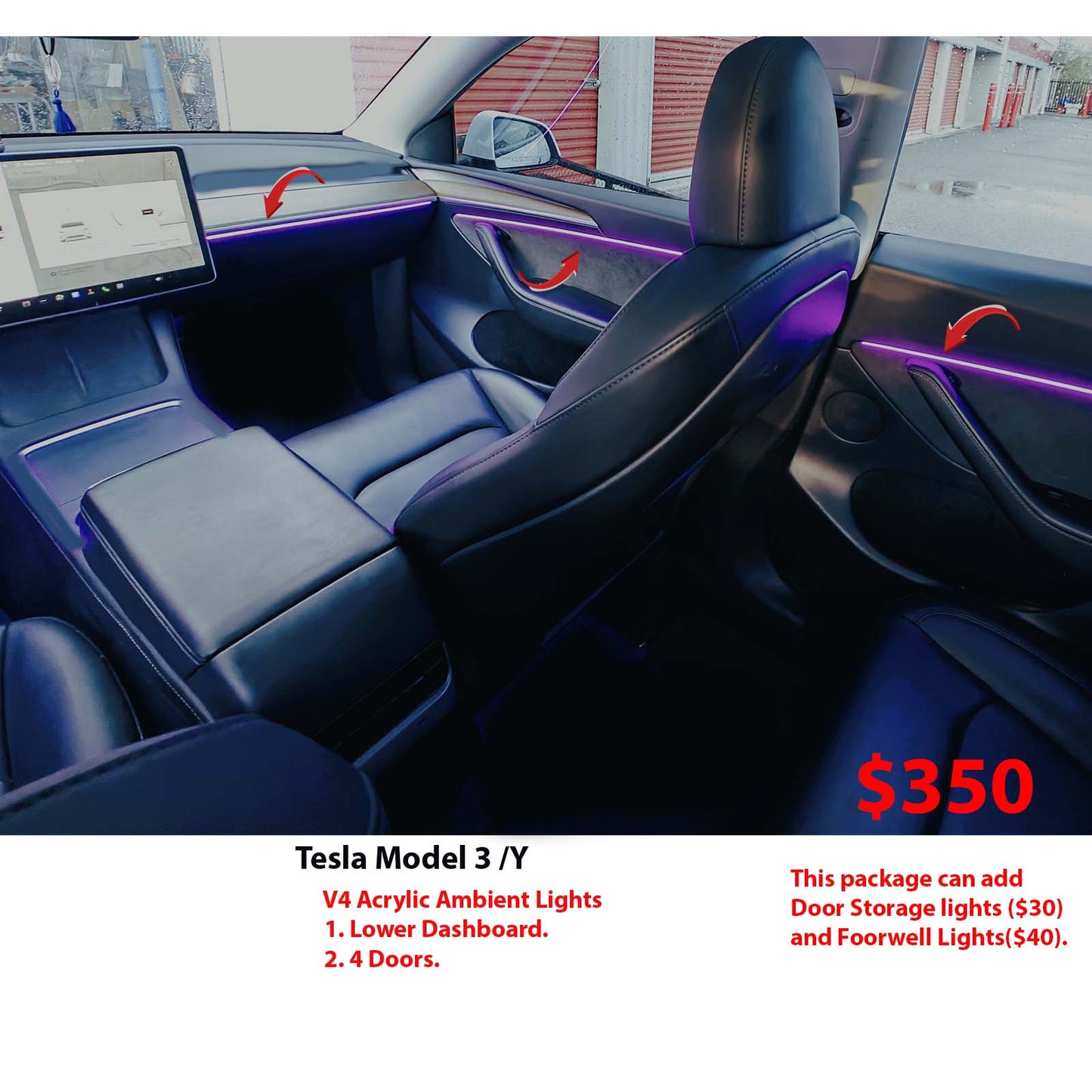 Model 3 Model Y Acrylic Ambient Lights Auto ON Off with installation