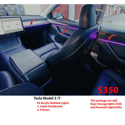 Model 3 Model Y Acrylic Ambient Lights Auto ON Off with installation