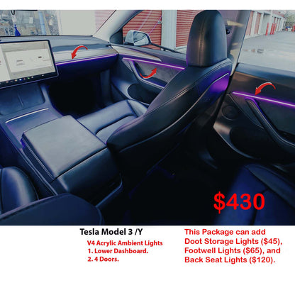 Model 3 Model Y Acrylic Ambient Lights Auto ON Off with installation