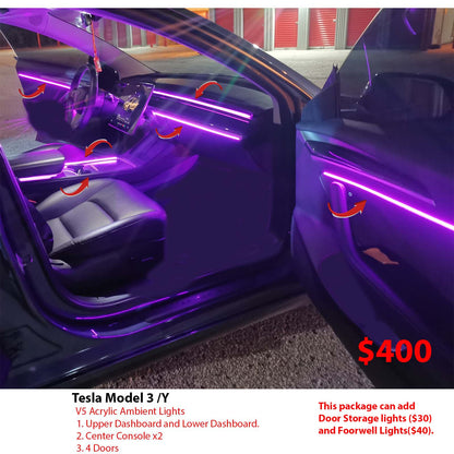 Model 3 Model Y Acrylic Ambient Lights Auto ON Off with installation