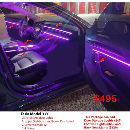 Model 3 Model Y Acrylic Ambient Lights Auto ON Off with installation
