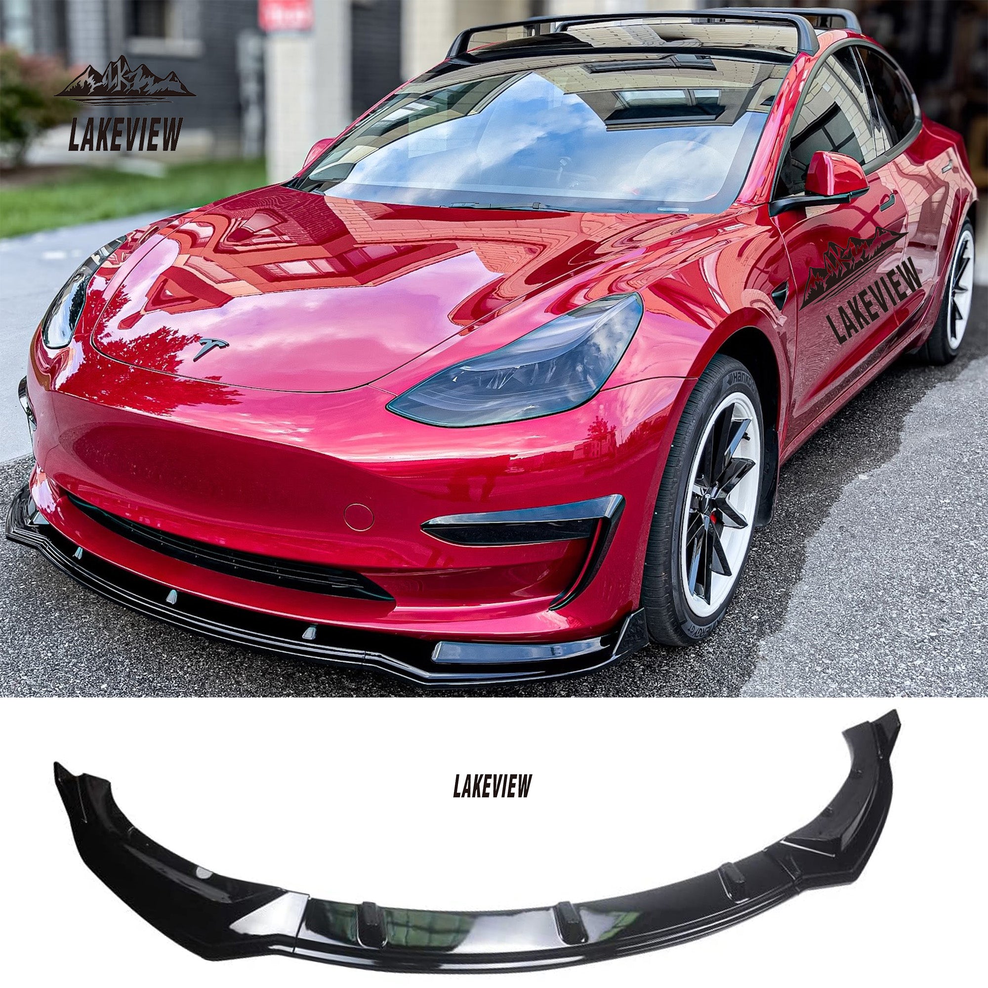 NEESPOC Front Bumper Lip Spoiler For Tesla Model 3 Highland 2024-2025 - Gloss Black 4-Piece Kit