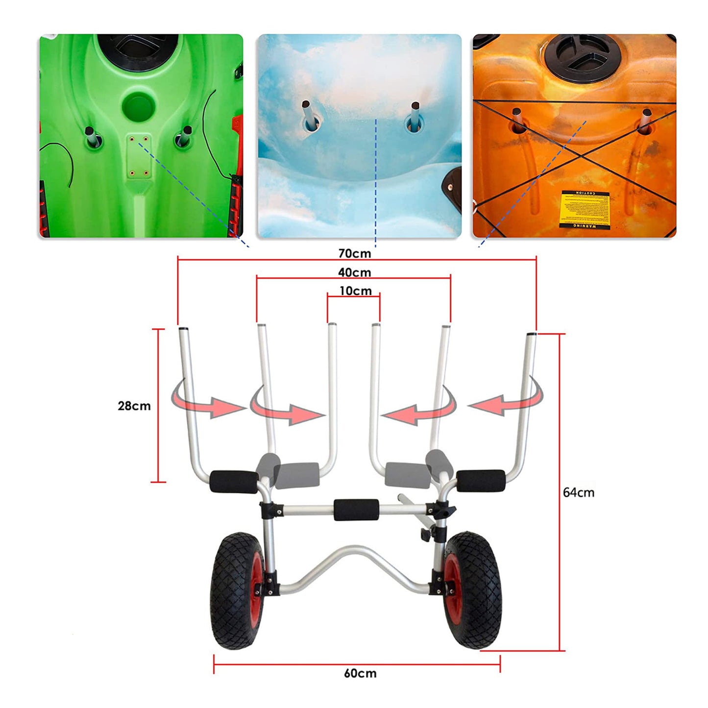 Kayak Transport Trolley Suitable for Scupper Plugs Holes